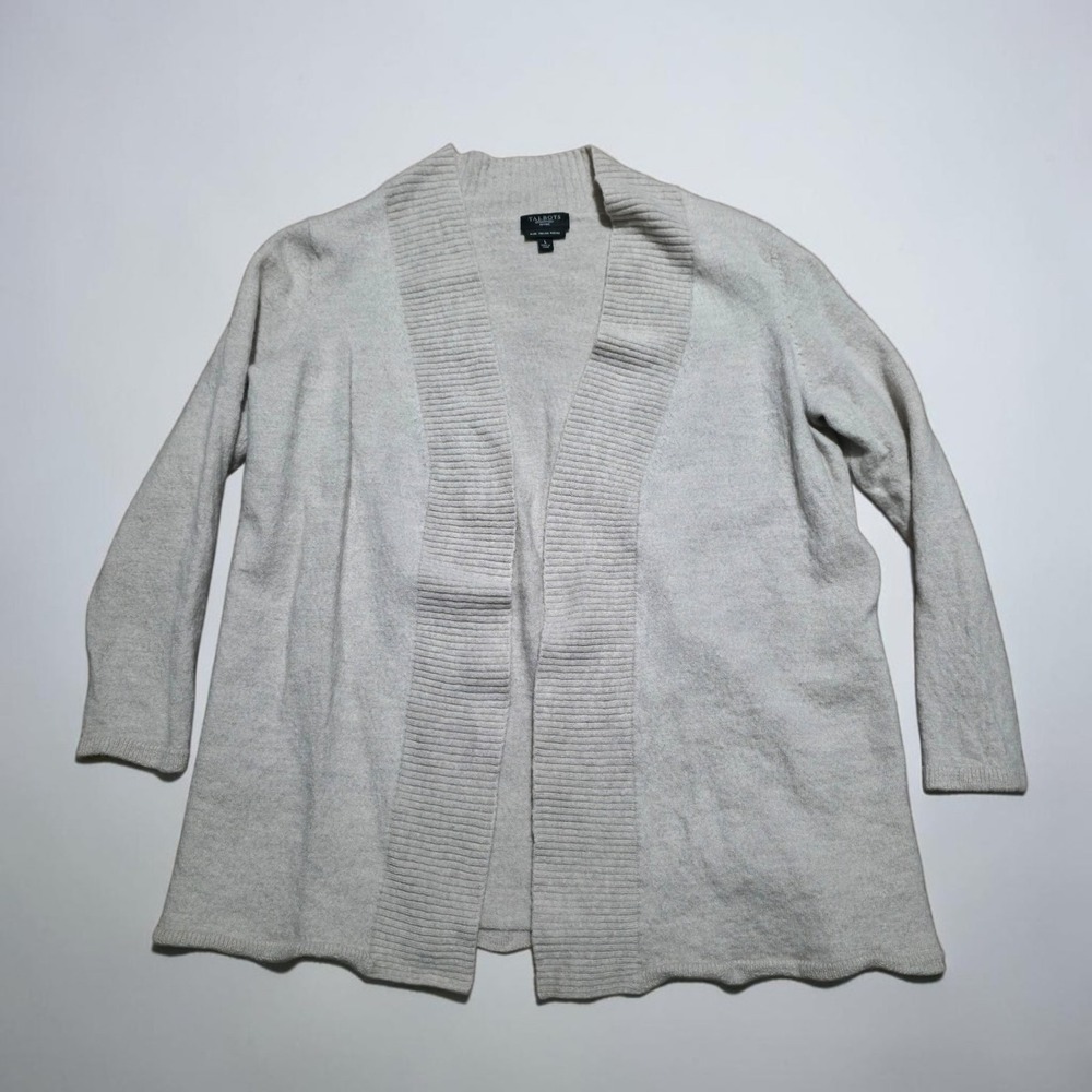 TALBOTS Women's Petite Large Pure Merino Wool Beige Ivory Open Cardigan